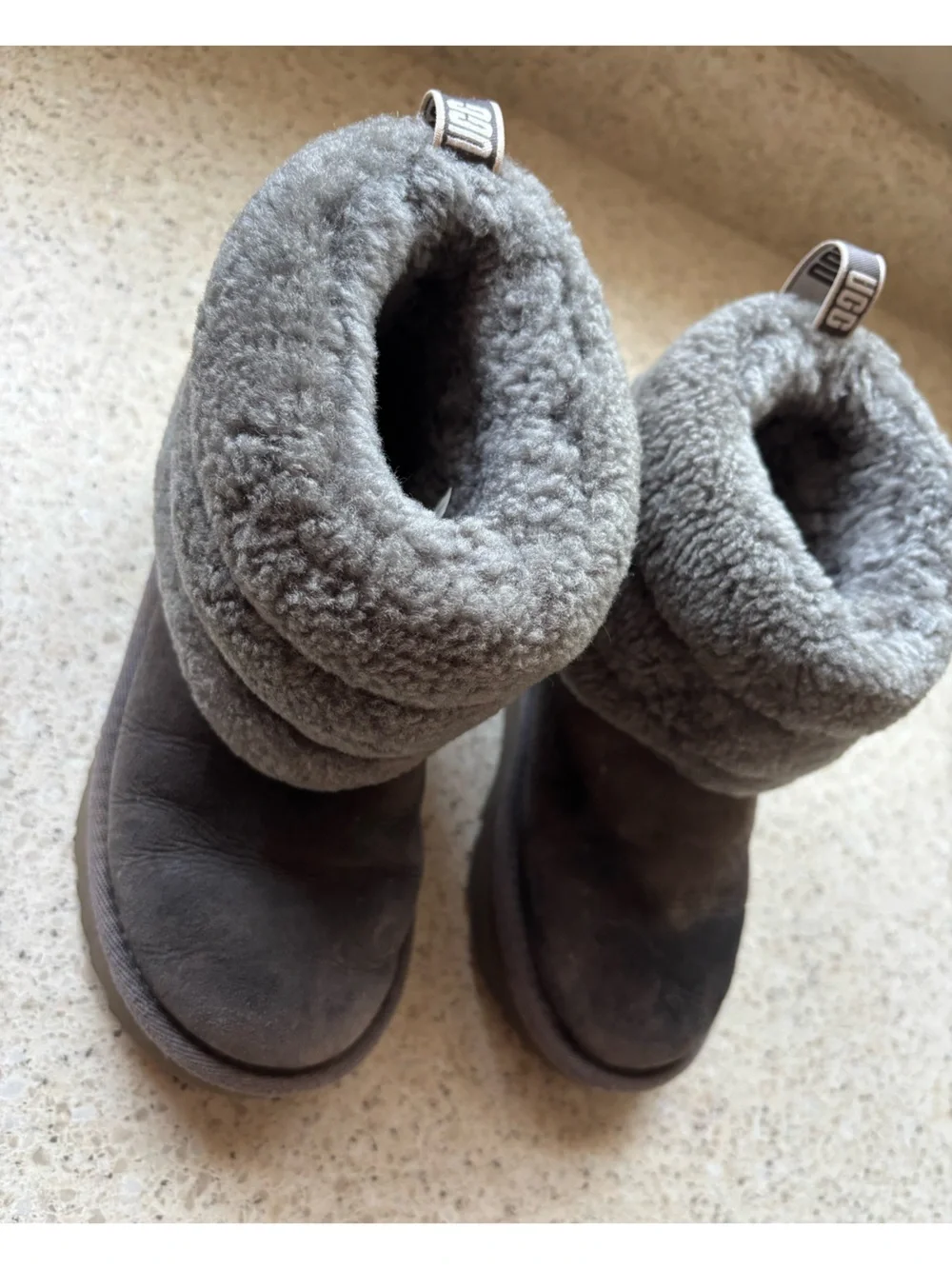 UGG Kids Gray Fluff Mini Booties Cozy Kid Girl Boots - Size 11